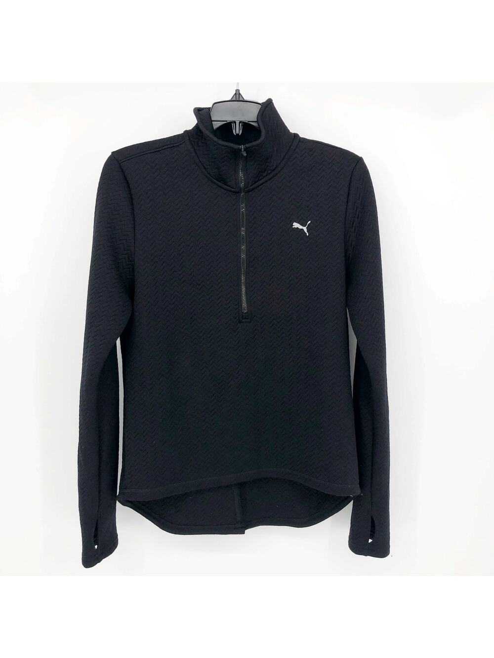 Puma Womens 1/2 Zip Sweater Medium Black Long Sleeve Warm Cell Stand Collar Logo